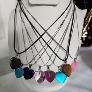 Natural Stone Heart Pendant and Stainless Steel 18" Chain Necklace